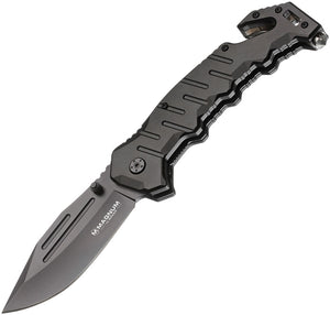 Boker Magnum Res Q Hammer Linerlock Belt Cutter Black Folding Knife 01MB708