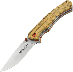 Boker Magnum Red Pupil Linerlock Zebra Wood Folding 440A Pocket Knife M01SC071