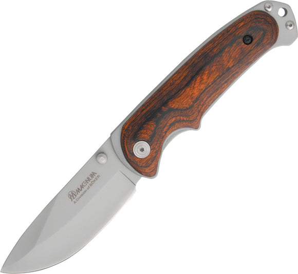 Boker Magnum Bush Companion 440 Stainless Wood Handle Linerlock Knife m01YA116