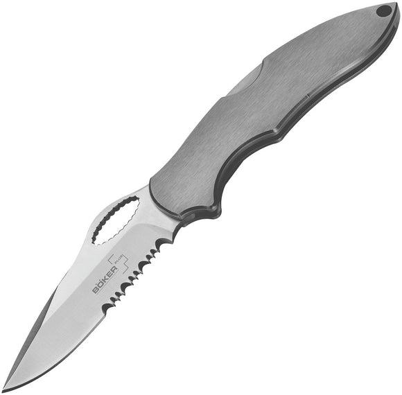 Boker Plus Fastback Action R Lockback AUS-8 Serrated Gray Folding Knife P01BO093