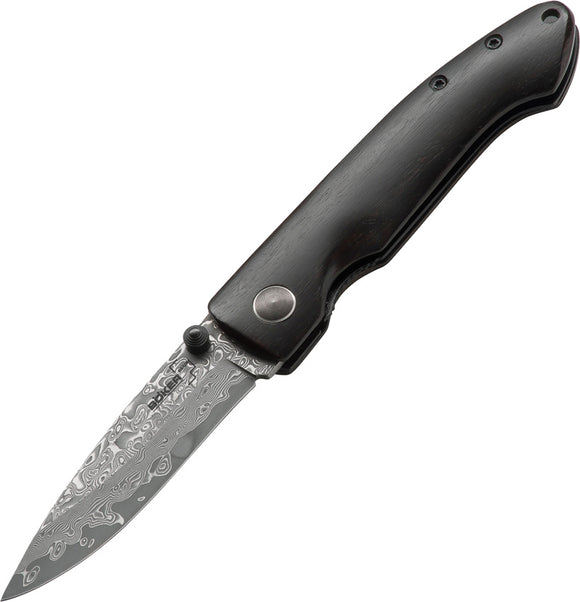 Boker Plus Gent II Linerlock Damascus Steel Folding Blade Wood Knife P01BO102DAM