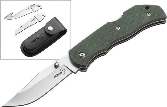 Boker Plus Optima Hunting Interchangeable Blade Green G10 Folding Knife - P01BO109