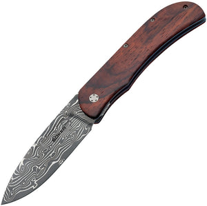 Boker Plus Exskelibur I Linerlock Wood Damascus Steel Titanium Knife P01BO222DAM