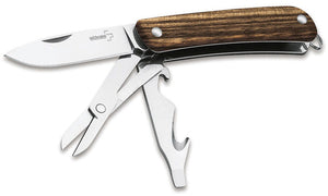 Boker Plus Mini Tech Tool 4 Brown Zebra Wood Folding 12C27 Pocket Knife 01BO879