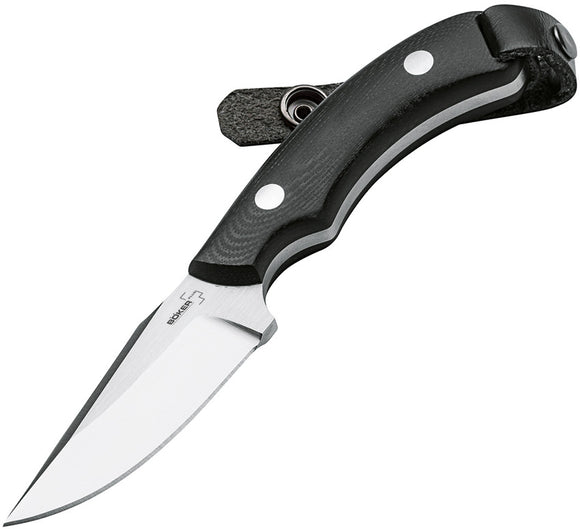 Boker Plus J-Bite Black G10 440C Fixed Blade Knife + Leather Sheath bo046