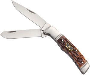 Browning Joint Venture Trapper Bone Brown Dual Blade Folding Pocket Knife 0012