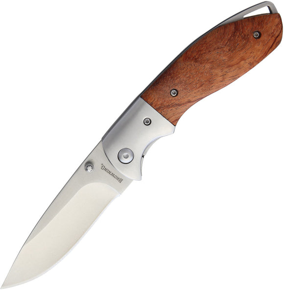 Browning Wood Satin Stainless Linerlock Drop Pt Folding Pocket Knife 0033