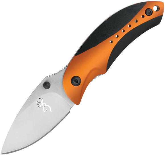 Browning Minnow Linerlock Orange & Black Handle Folding Drop Pt Blade Knife 0062