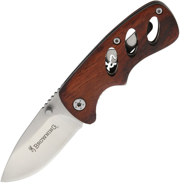 Browning Small Cocobolo Wood Handle Linerlock Folding Drop Pt Blade Knife 0097