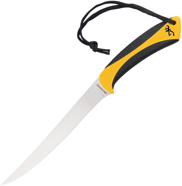 Browning White Water Yellow & Black Handle Stainless Fixed Blade Fillet 0100