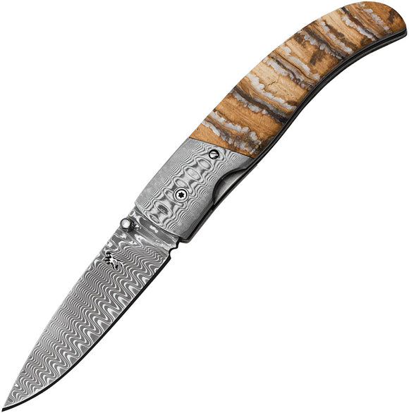 Browning Damascus Steel Blade Linerlock Mammoth Tooth Handle Folding Knife 0242