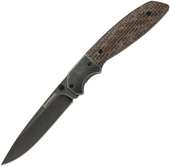 Browning Blind Spot Brown Micarta Handle Folding Black Drop Pt Blade Knife 0265