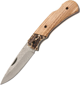 Browning Damascus Second Chance Zebra Wood & Stag Folding Pocket Knife 0297