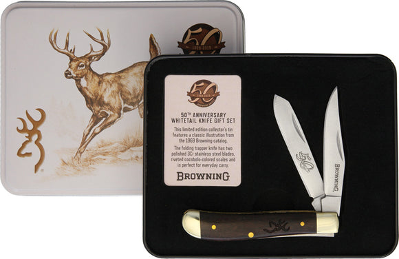 Browning Mini Trapper Folding Pocket Knife 50th Anniversary Tin 0307