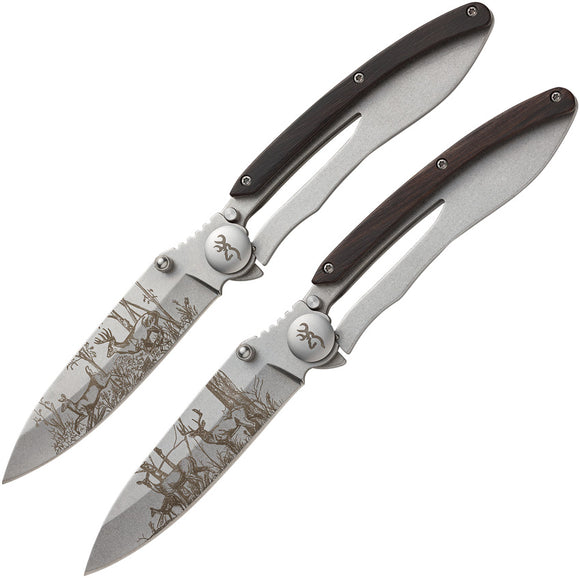 Browning Big Buck Combo Black Walnut Folding Stainless Pocket Knife 0318B