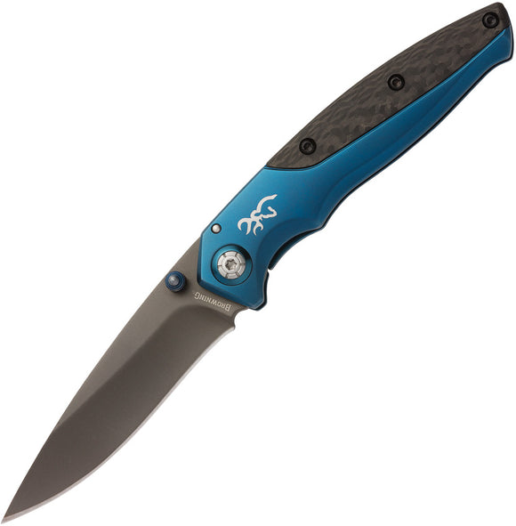 Browning Blue Aluminum & Carbon Fiber Carry D2 Folding Knife 0354