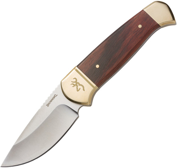 Browning Wood handle Brass Bolster Fixed Blade Knife + Sheath 0378
