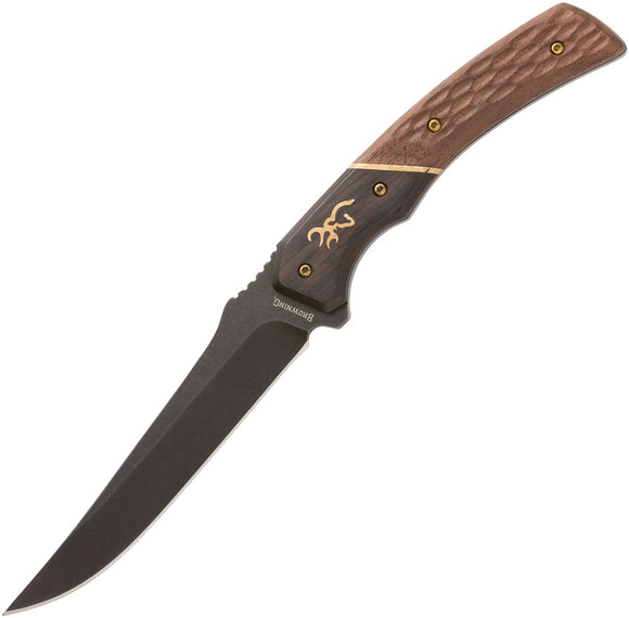 Browning Hunter Brown Wood 440C Stainless Trailing Point Fixed Blade Knife 0394B