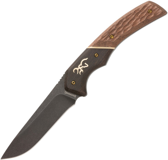 Browning Small Hunter Brown Wood 440C Stainless Drop Pt Fixed Blade Knife 0395B