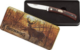 Browning Vintage Whitetail Brown Wood Folding 7Cr17MoV Pocket Knife 0419