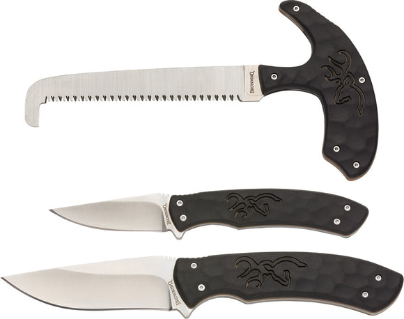 Browning Primal Series Hutning Black 8Cr13MoV Fixed Blade 3pc Knife Set 0421