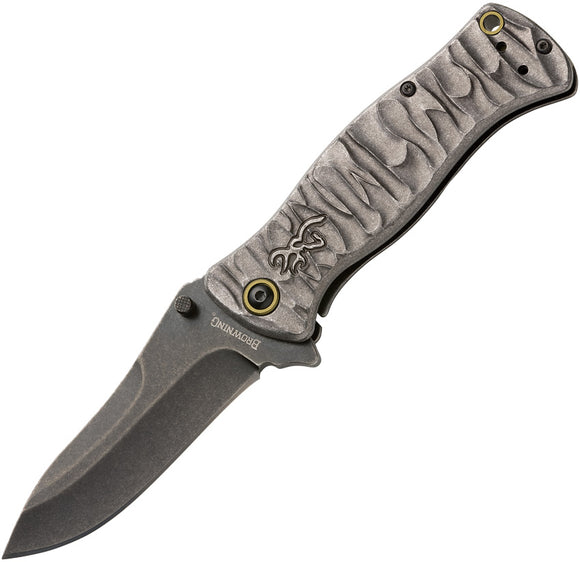 Browning River Stone Framelock A/O Black Sculpted Aluminum Folding D2 Pocket Knife 0468