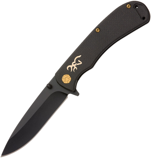 Browning Rivet Black Smooth Micarta Folding D2 Steel Pocket Knife 0474