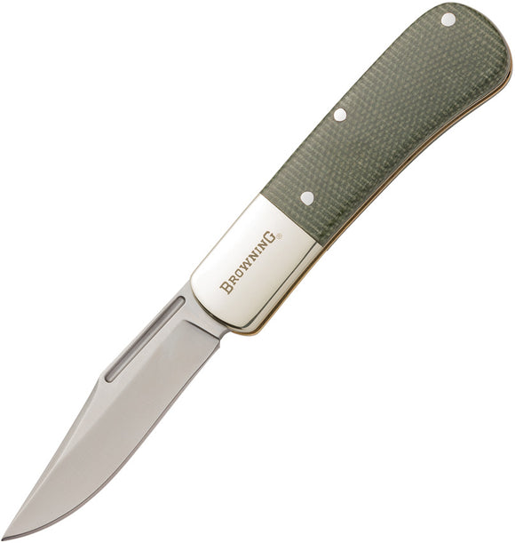 Browning Steambank Green Micarta Folding 12C27 Steel Pocket Knife 0475