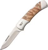 Browning Timber Brown Burl Wood Folding 12C27 Steel Pocket Knife 0478