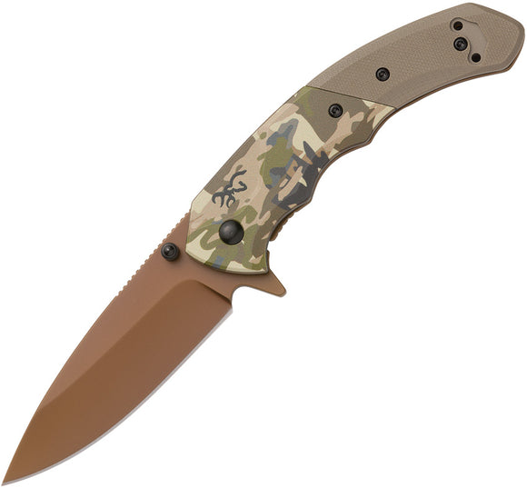 Browning Auruc Framelock A/O Camo G10 Handle D2 Tool Steel Folding Pocket Knife 0483B