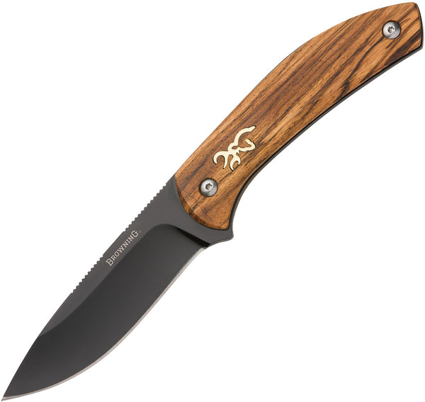 Browning Zebra Wood Brown & Tan Black Stainless 7Cr17MoV Fixed