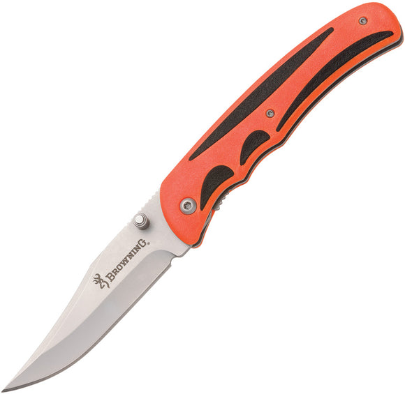 Browning Linerlock Blaze Orange Nylon Folding Stainless Steel Clip Point Pocket Knife 0492