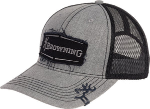 Browning Men's Black Mesh Back Light Gray Truckers Hat w/ Cap Clip Combo 3012