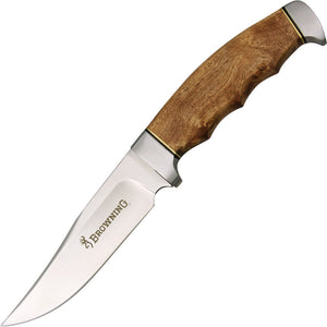 Browning Fixed Stainless Blade Hunter Burl Wood Camo Handle Knife + Sheath 537