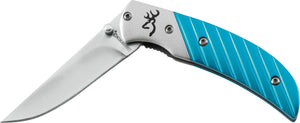 Browning Prism II Teal Blue Aluminum Handle Linerlock Folding Blade Knife 5612
