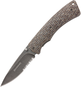 Browning Micarta Handle Linerlock Part Serrated Folding Knife 6512B