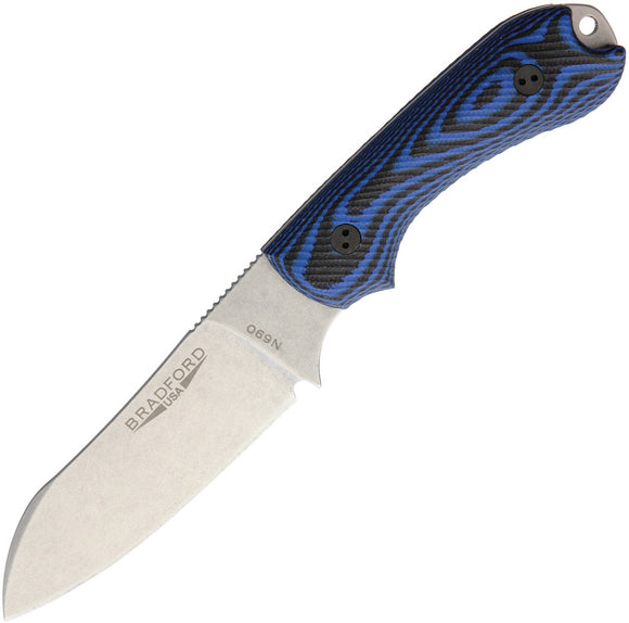 Bradford Knives Guardian 3 Black & Blue N690 Sheepsfoot Fixed Blade Knife 3SF113