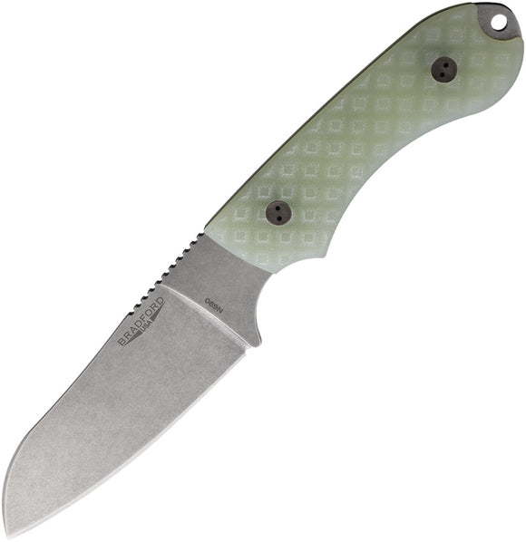 Bradford Knives Guardian 4 Fixed Blade Knife Jade G10 N690 Sheepsfoot 4SF007