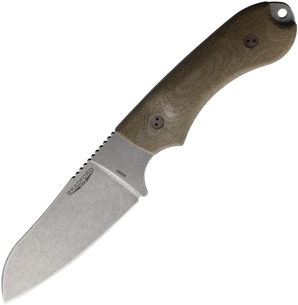 Bradford Knives Guardian 4 Fixed Blade Knife Green Micarta Sheepsfoot 4SF102