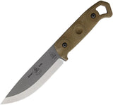 TOPS 10" Brakimo Fixed Scandi Grind Steel Blade Green Canvas Handle Knife