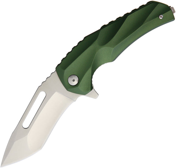 Brous Blades Reloader Green Aluminum Edition Linerlock Satin Folding Knife 183