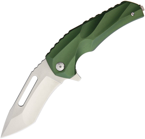 Brous Blades Reloader Green Aluminum Edition Stonewash Folding Blade Knife 186