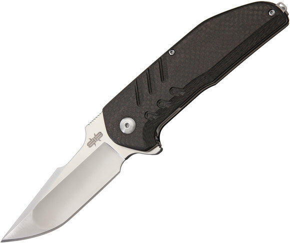 Brous Blades Strife Satin Folder Black Carbon Fiber Handle Folding Knife 67