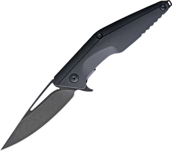 Brous Blades Division Linerlock Acid Stonewash Black Handle Folding Knife M005A