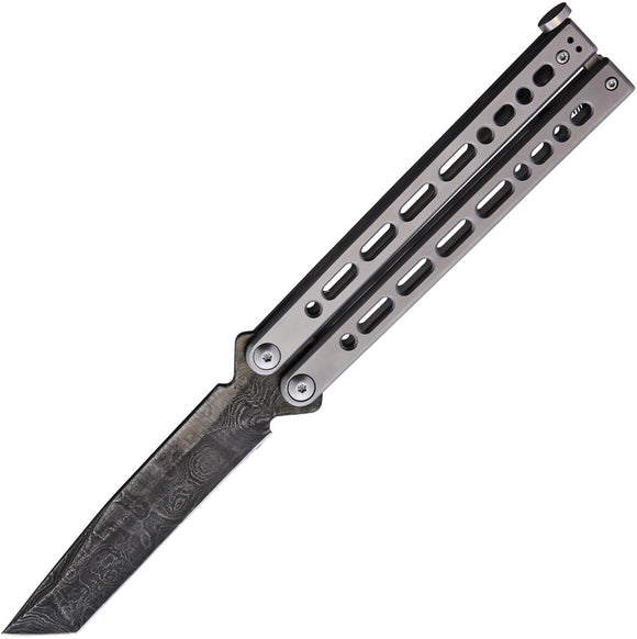 Bear Ops Bear Song VIII Balisong Gray Stainless Damascus Tanto Butterfly Knife 810SSLD