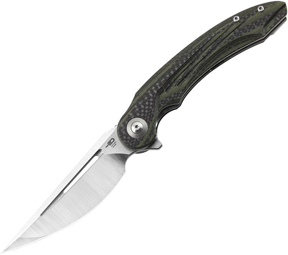 Bestech Knives Irida Linerlock Carbon Fiber & G10 Green Folding Knife cf g25f