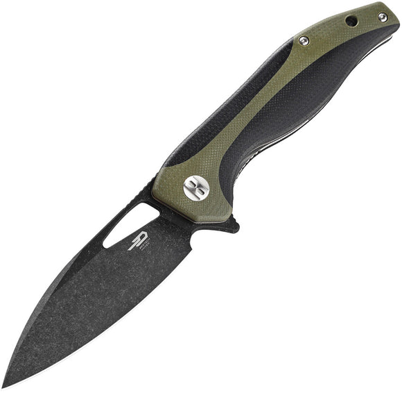 Bestech Knives Komodo Black and Green G10 Handle D2 Black Stonewash Knife G26D