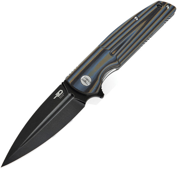 Bestech Knives FIN Linerlock Multi Blue 14c28n G10 Folding Knife 34d3