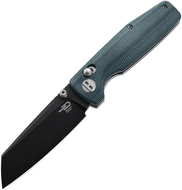 Bestech Knives Slasher Knife Axis Lock Blue Micarta Folding Black D2 Steel 43C2