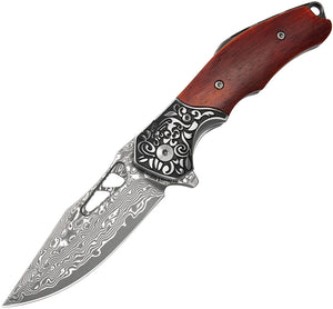 Bestech Knives Draco Wood  handle Damascus LinerlockFolding Knife 48a